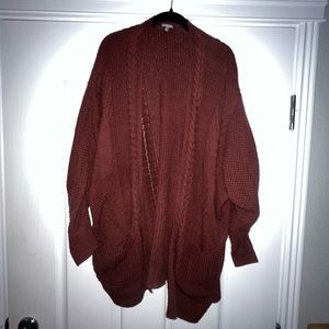 Charlotte Russe Oversized Knit Maroon Cardigan, Size XL.